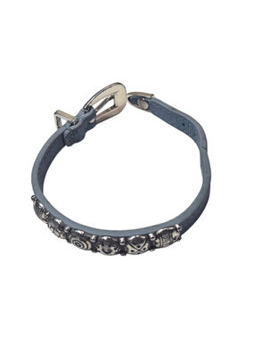 Vintage Brighton Harmony Bandit Bracelet Blue Leather Silver Tone Scrollwork
